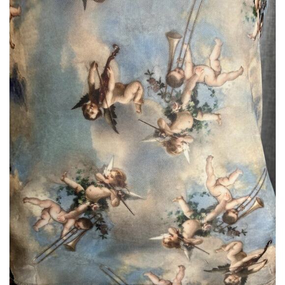 Sweet Lilac Sheer Mesh Baby Angel Cherub Print Short Sleeve Top Size S Y2K - Picture 4 of 14